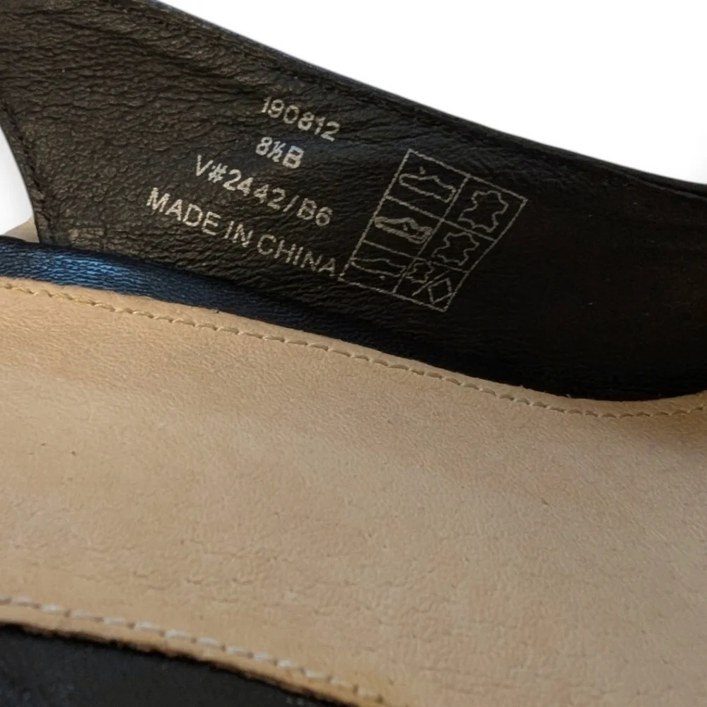 SLINGBACK PUMPS Black Leather Pointed Toe 2” Stacked Heel 8.5 Lands End